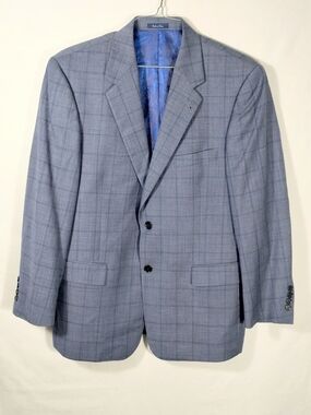 Turnbury Men's Windowpane Blazer 42 S 100% Wool Blue Gray Business Professional
